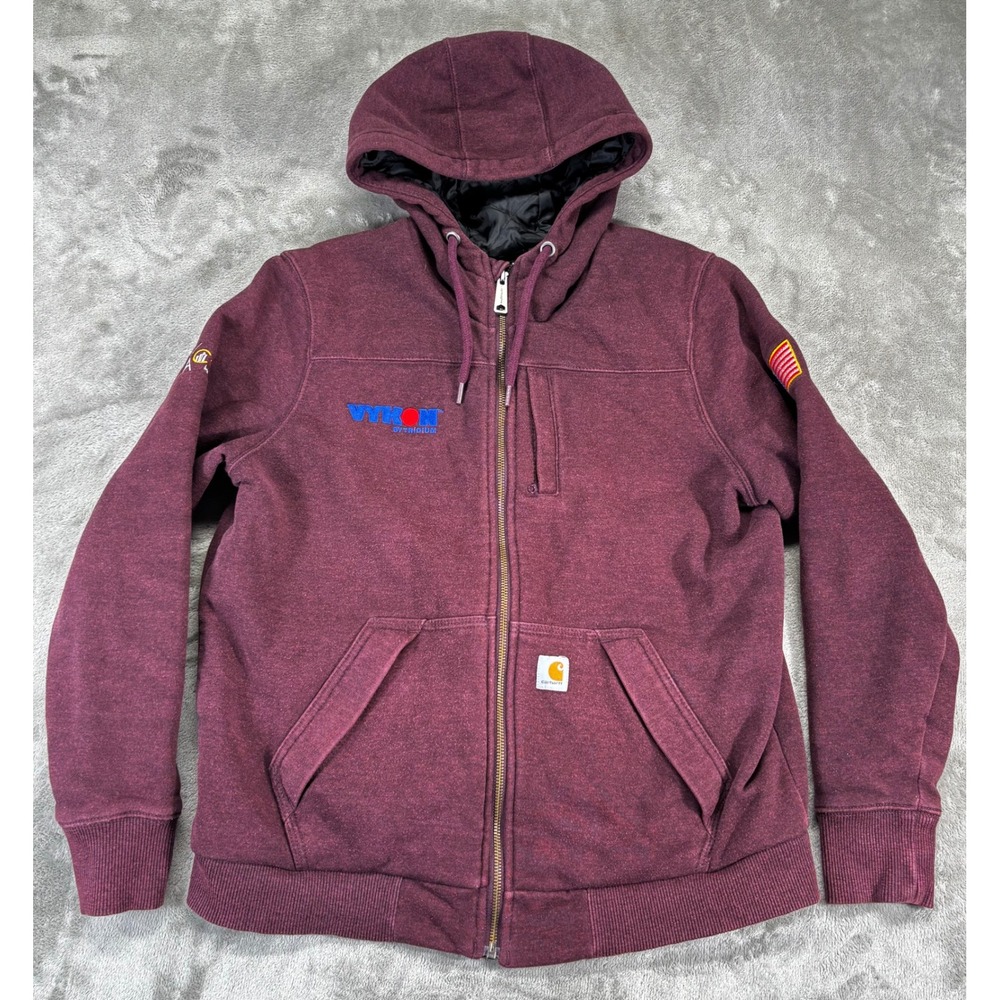Carhartt Rain Defender Hoodie Women Size L Burgundy Zip Up Quilt Lined Excellent